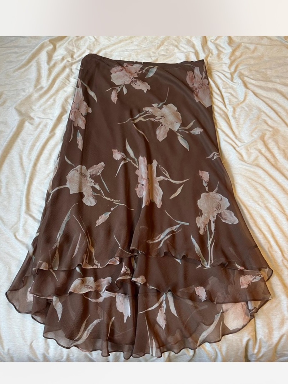 Vintage Ralph Lauren Brown Floral 100%Silk Skirt